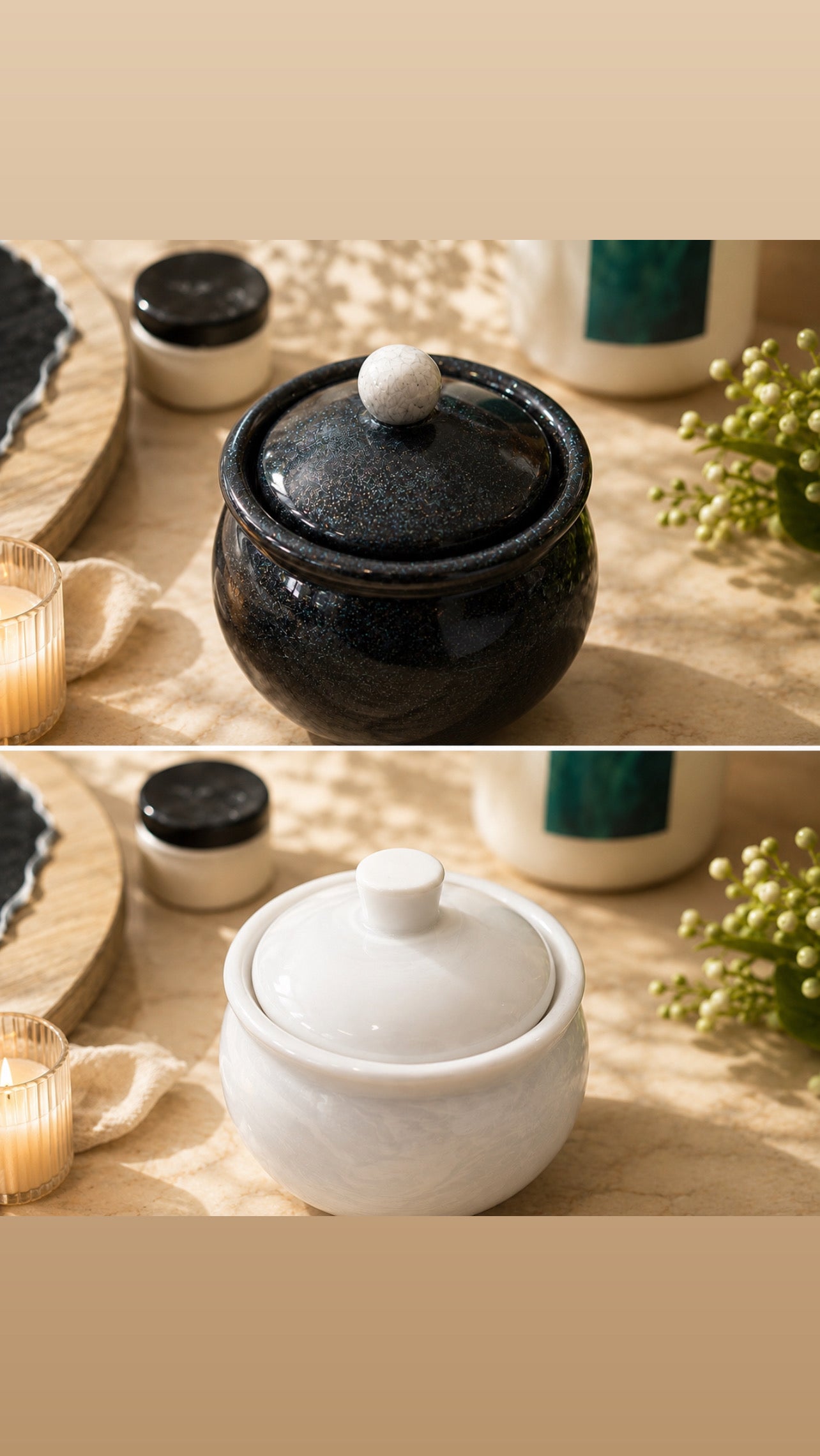 Black & White Marble Resin Storage Jar with Lid