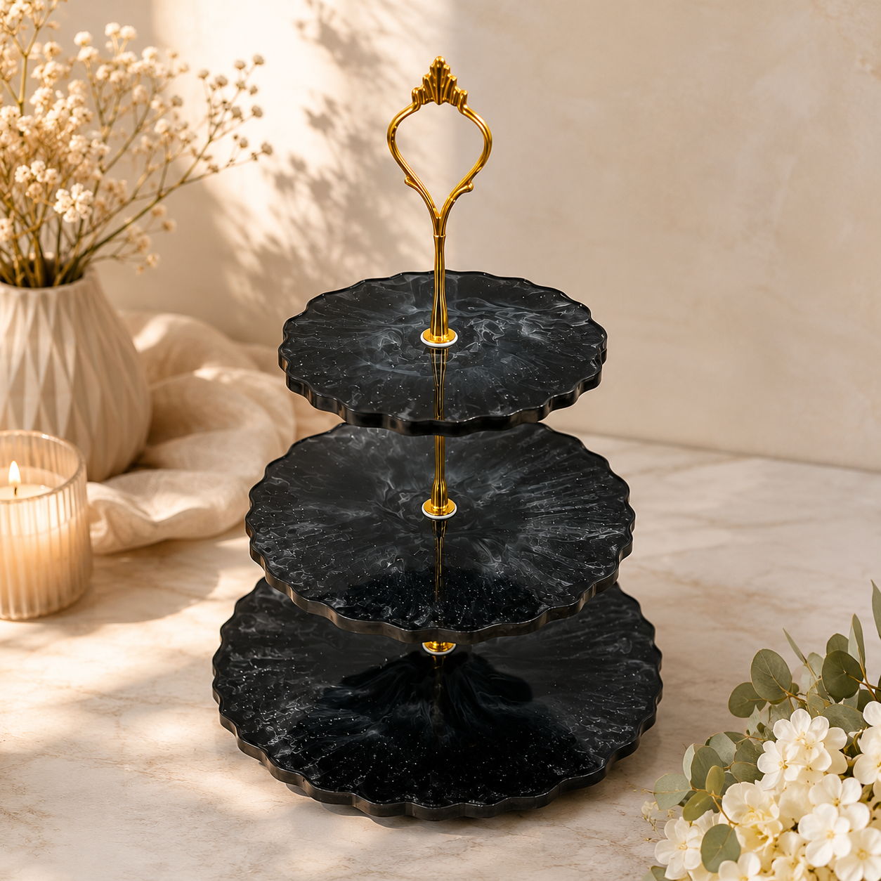 Handmade Black Resin 3 Tier Serving Stand