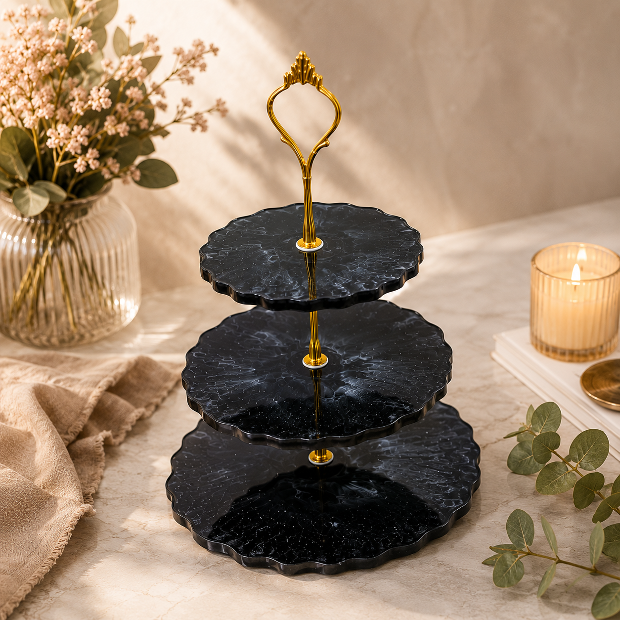 Handmade Black Resin 3 Tier Serving Stand
